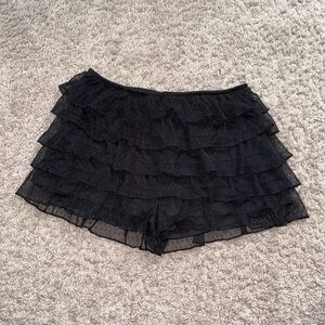 Black Ruffled Skorts with Stretchy Waistband